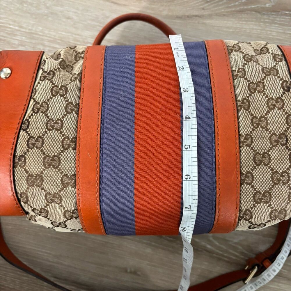 GUCCI Purse Monogram Vintage Web Small Boston Orange Blue Shoulder Bag Rare - Picture 11 of 16